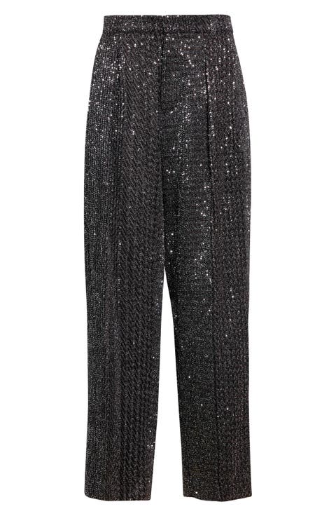 Sequin Metallic Wide Leg Pants