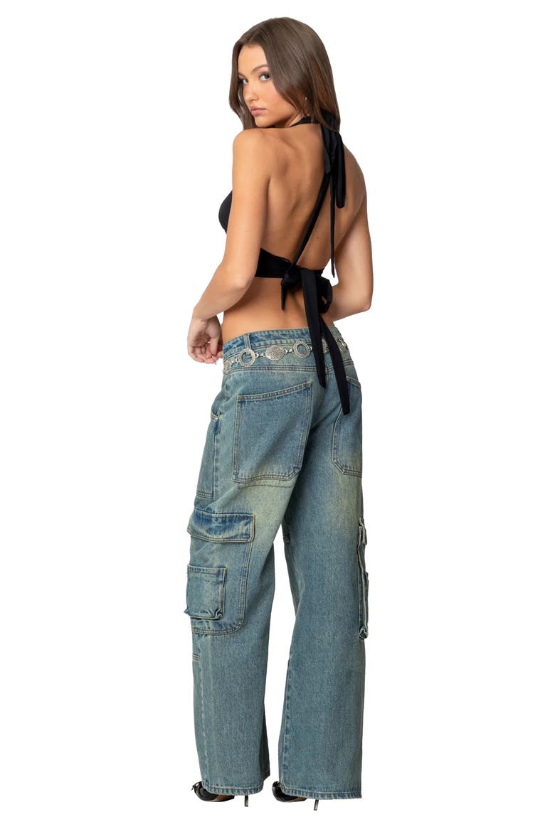 Open Back Triangle Hem Crop Halter Top, Alternate, color, BLACK