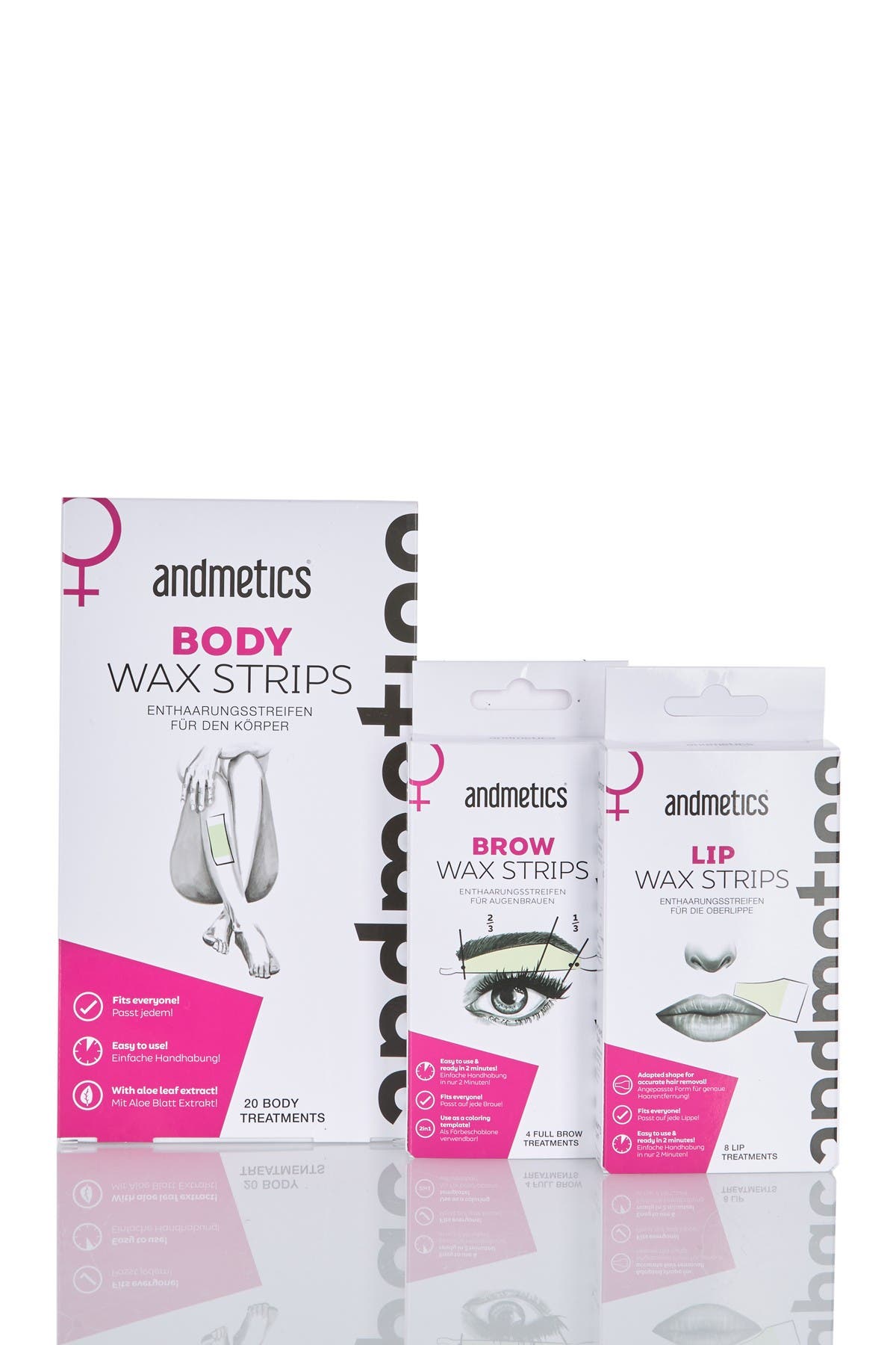 ANDMETICS Brow + Lip + Body Pre-Shaped Cold Wax Strip Bundle (Women ...