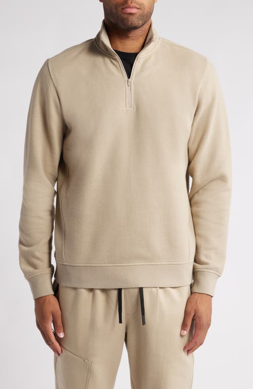 Zella Cloud Fleece Quarter Zip Pullover in Tan Aluminum 