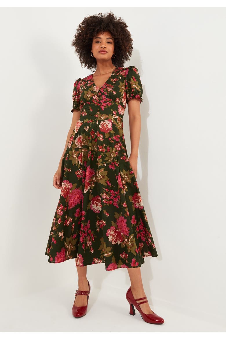 A-Line Button Front Midi Dress, Alternate, color, VINTAGE FLORAL
