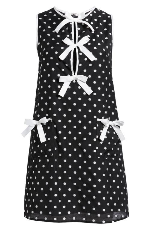 Shop Sister Jane Isles Polka Dot Bow Trapeze Minidress In Black