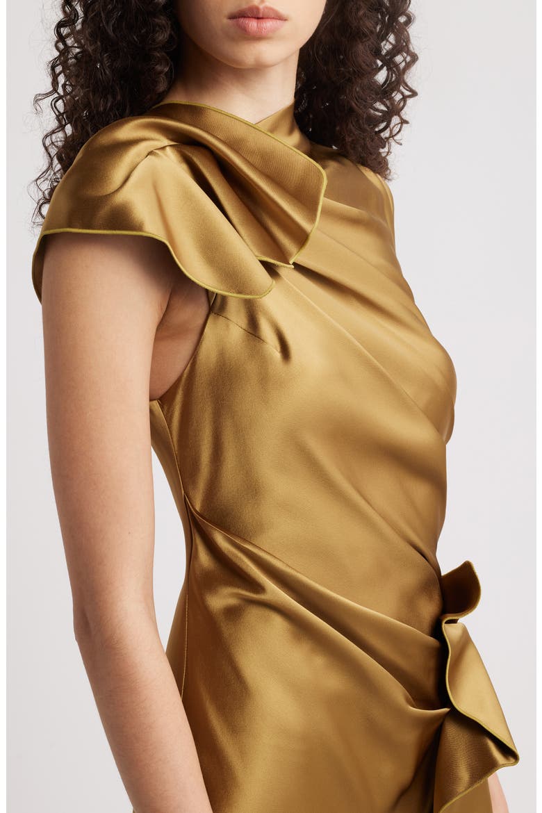 Ramshaw Metallic Pleated Satin Gown, Alternate, color, GOLDEN MOSS