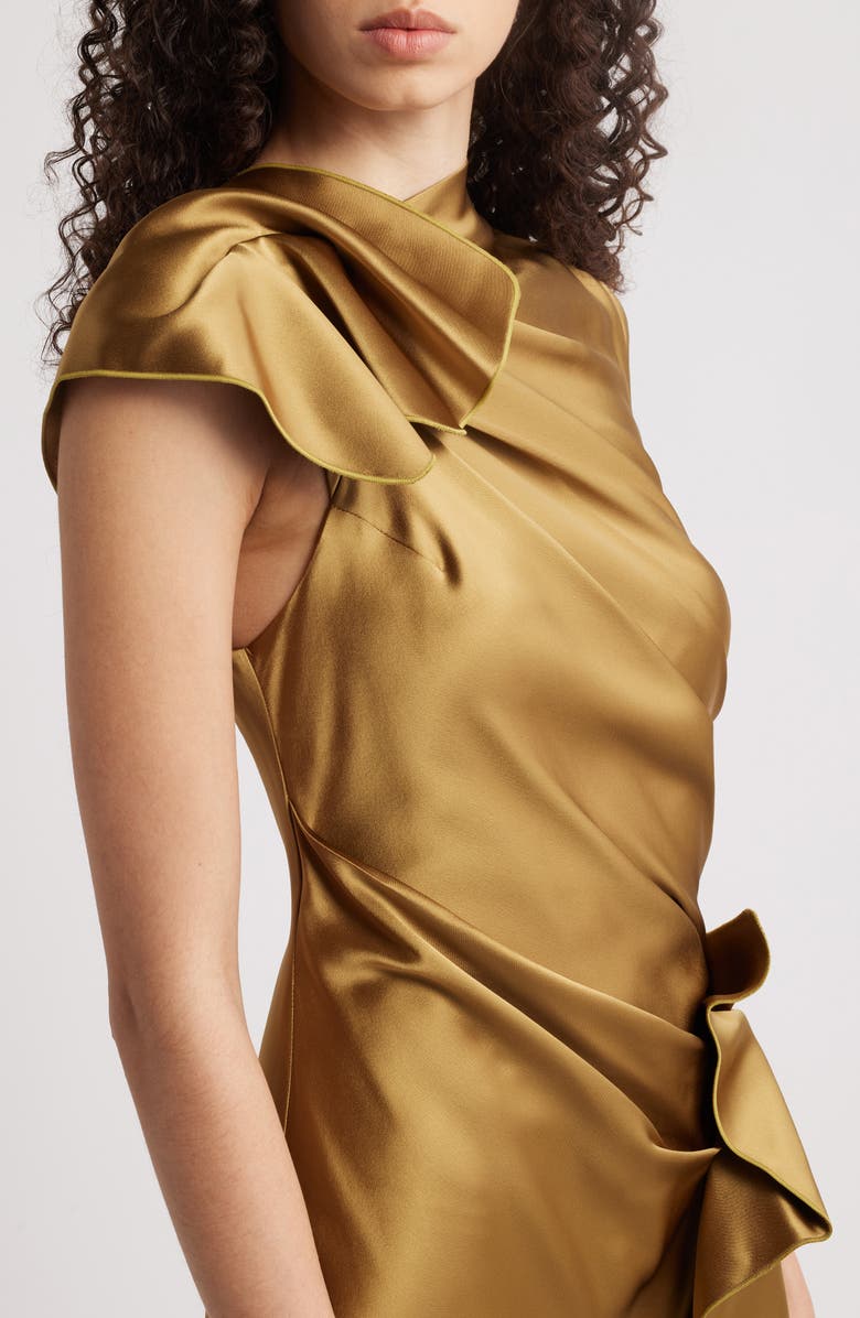 Acler Ramshaw Metallic Pleated Satin Gown, Alternate, color, Golden Moss