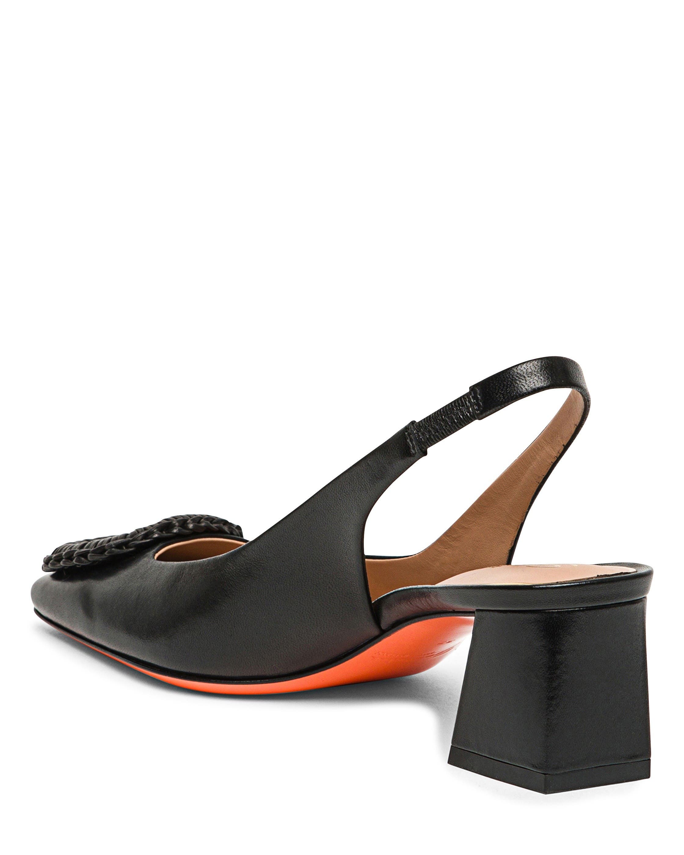 Santoni Leather Mid-Heel Slingback, Alternate, color, Black