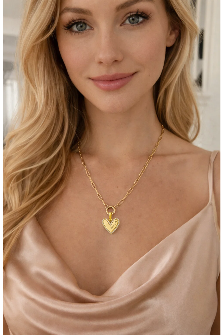 Elena "Love You" Pavé Heart Necklace, Alternate, color, Gold