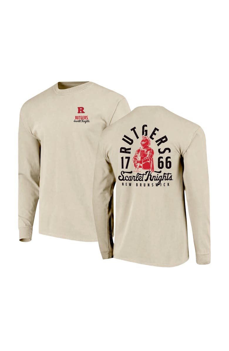 IMAGE ONE Men's Natural Rutgers Scarlet Knights Comfort Colors Mascot Overlay Long Sleeve T-Shirt, Alternate, color, Natural