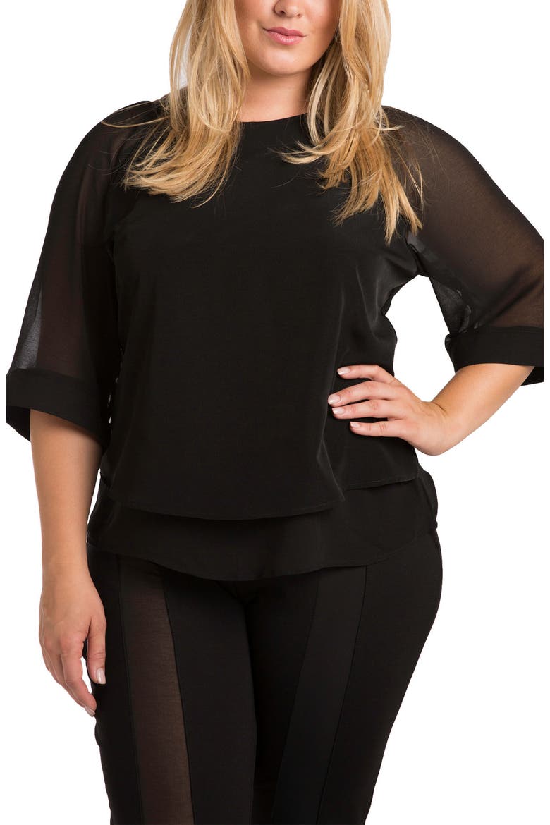 Milla Sheer Skimmer Top, Main, color, BLACK