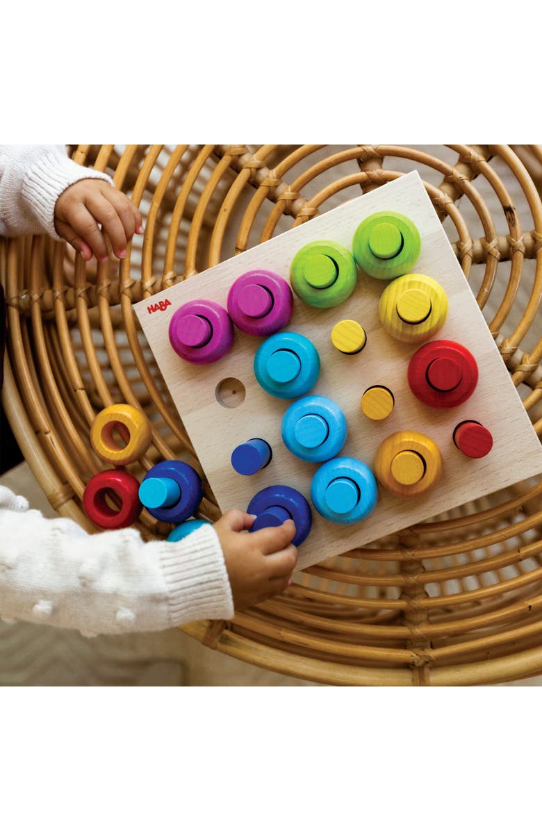 HABA Rainbow Whirls Wooden Sorting & Stacking Rings Shape Sorter, Educational Toys for 2 Year Old & Up, Color Sorting Fine Motor Toys, Made in Germany, Alternate, color, Multi