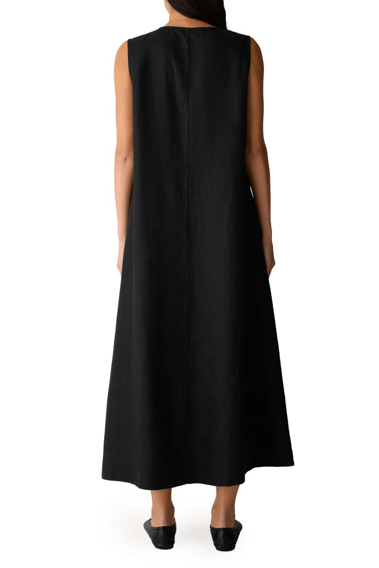 Sleeveless Organic Linen Midi Shift Dress, Alternate, color, BLACK