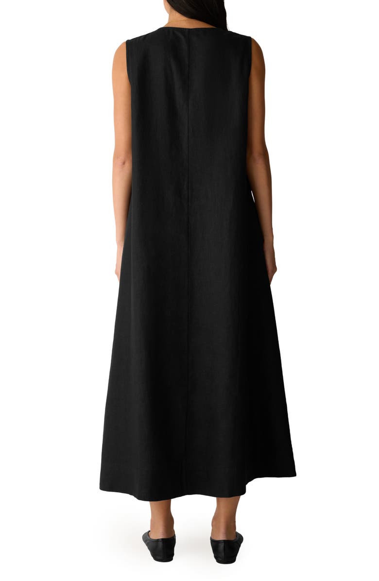 Eileen Fisher Sleeveless Organic Linen Midi Shift Dress, Alternate, color, Black