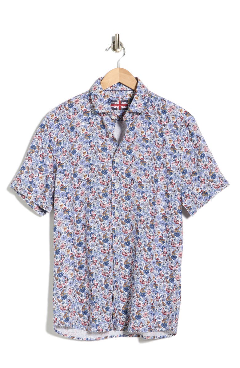 SOUL OF LONDON Floral Short Sleeve Viscose & Linen Button-Up Shirt, Main, color, White Multi/ Multi