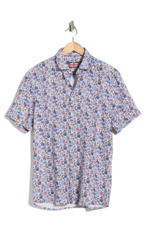 Floral Short Sleeve Viscose & Linen Button-Up Shirt