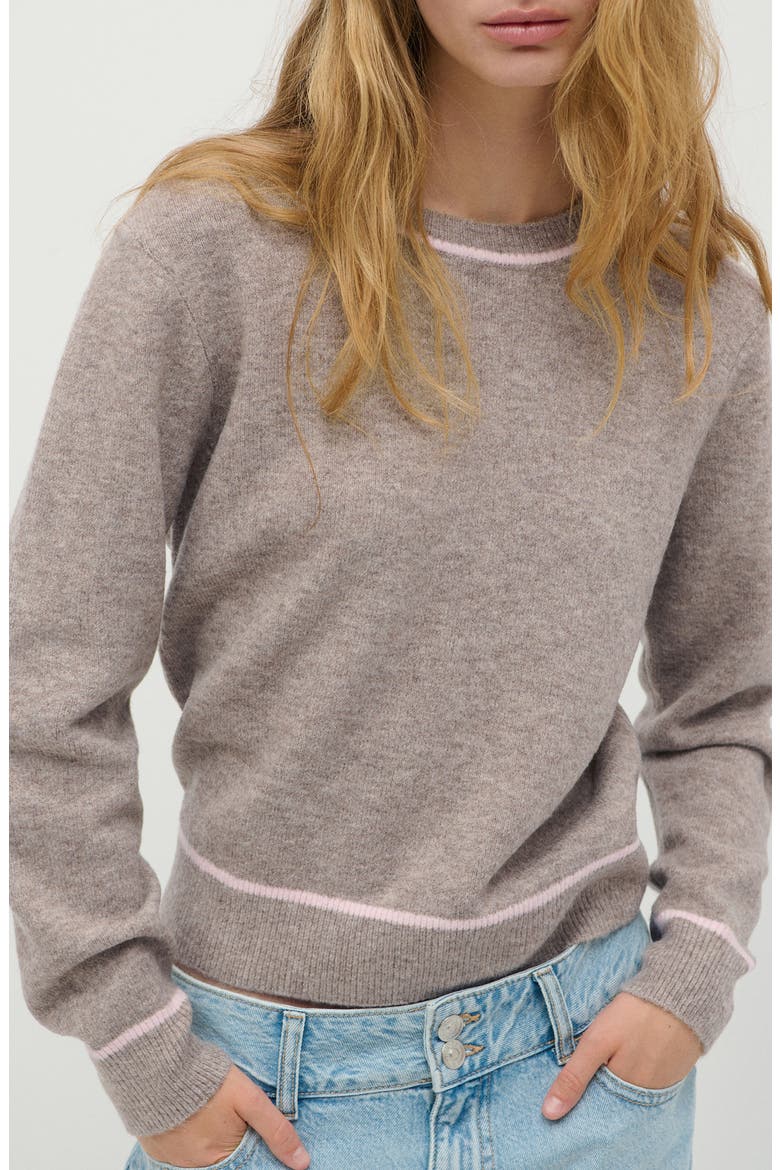 Contrast Detail Crewneck Sweater, Main, color, MEDIUM BROWN