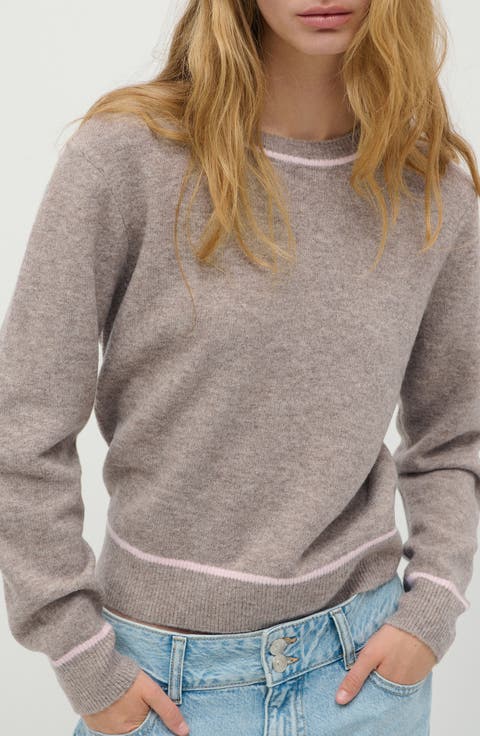 Contrast Detail Crewneck Sweater