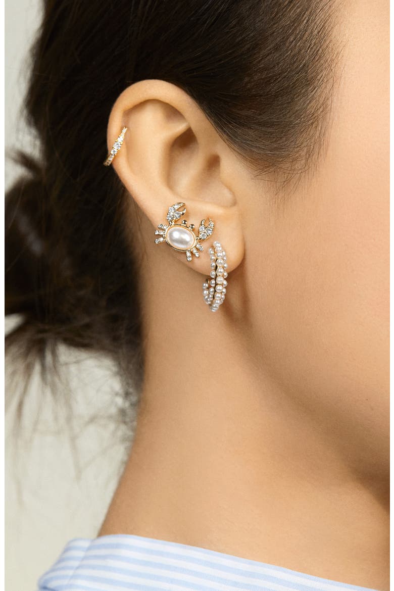 Positano Imitation Pearl Crab Stud Earrings, Alternate, color, IVORY