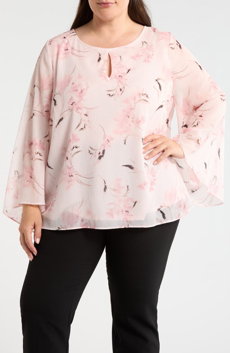 Anne Klein Metallic Print Top, Main, color, Soft Blossom Multi