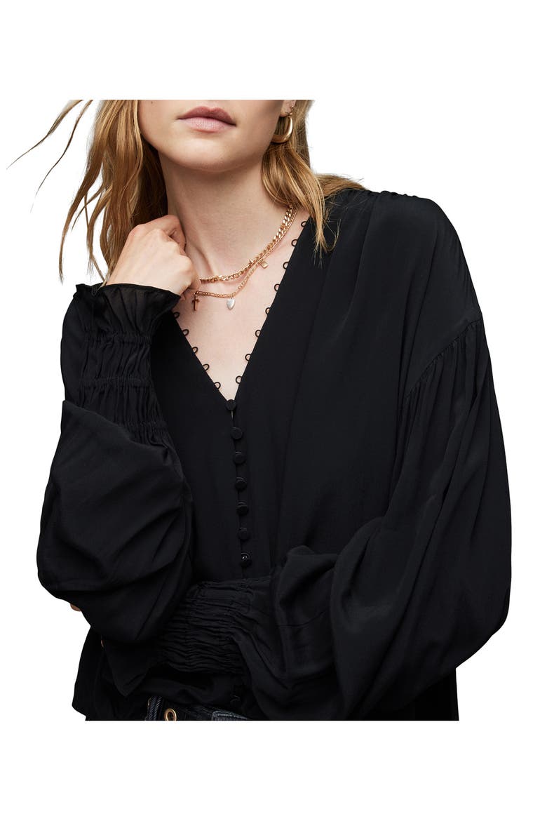 Stella Button-Up Blouse, Alternate, color, BLACK