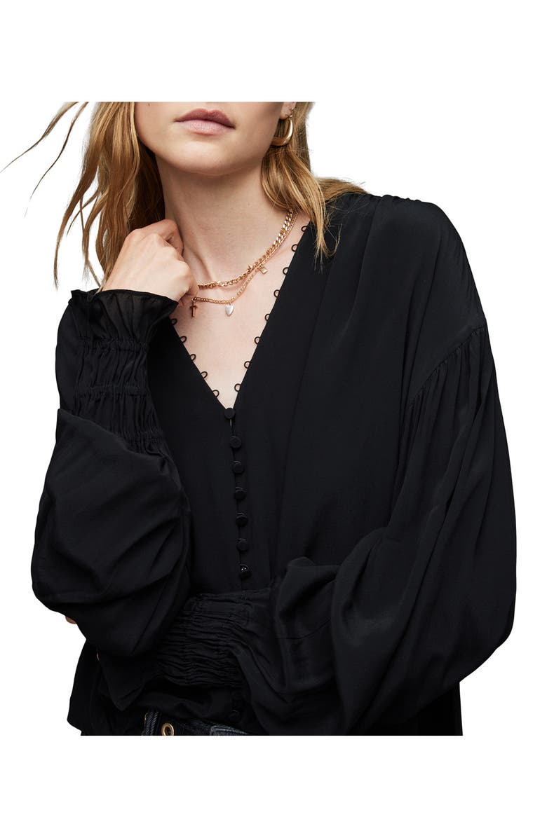 AllSaints Stella Button-Up Blouse, Alternate, color, 