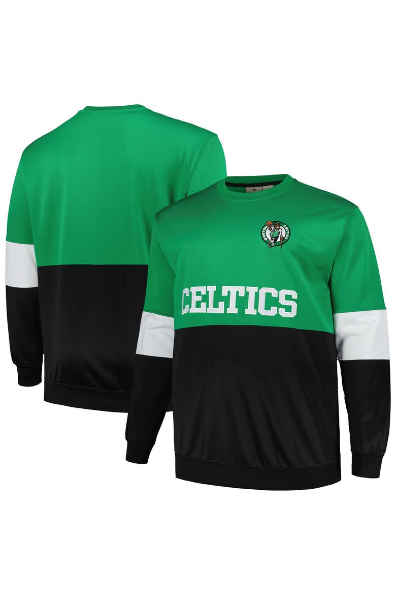 Men's Fanatics Branded Kelly Green/Black Boston Celtics Big & Tall Split Pullover Sweatshirt, Main, color, Kelly Green