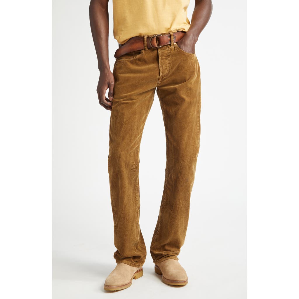 Double RL Slim Fit Cotton Corduroy Bootcut Pants in Tan