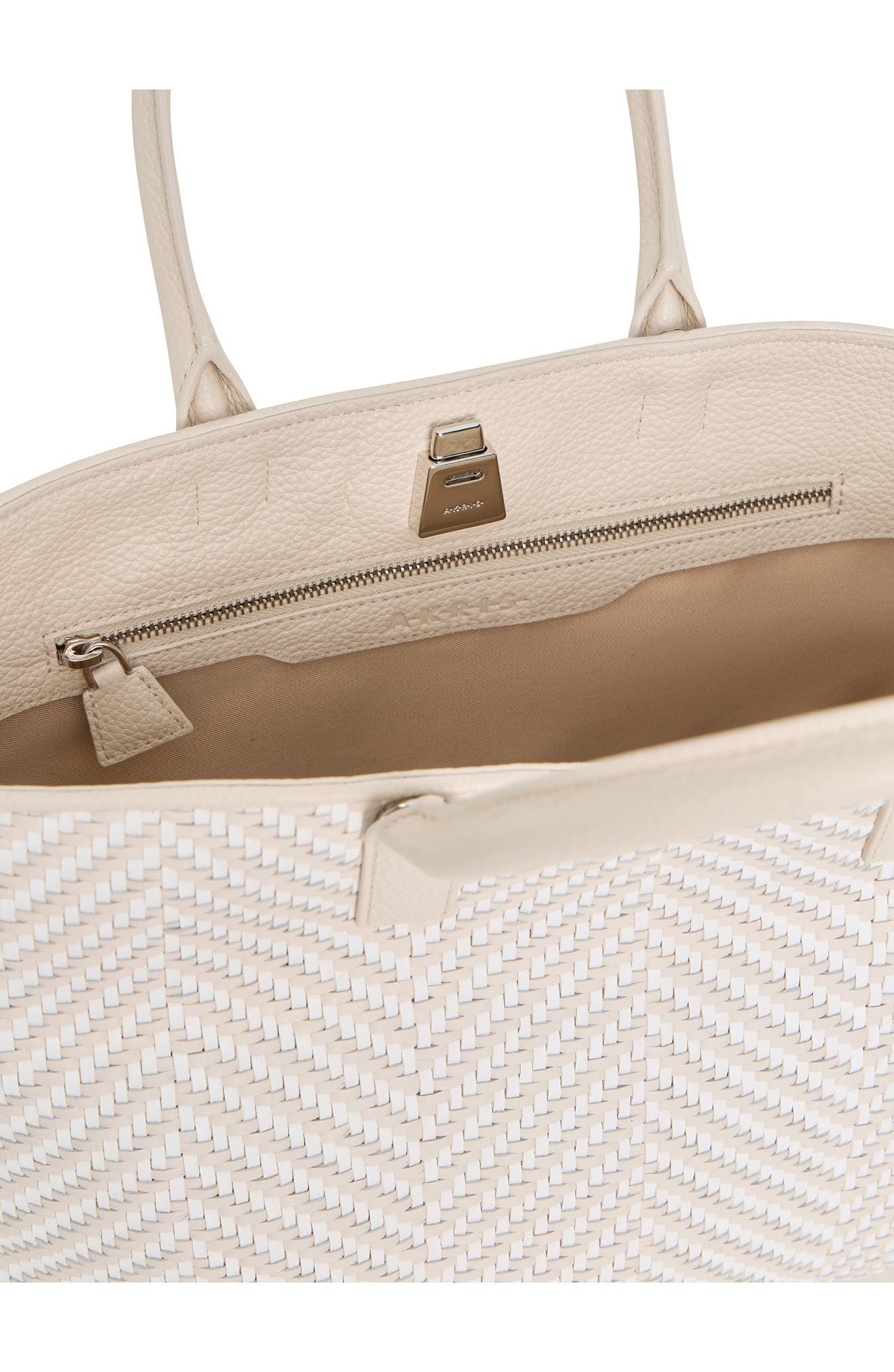 Akris Small AI Woven Leather Tote, Alternate, color, Ecru Alabaster