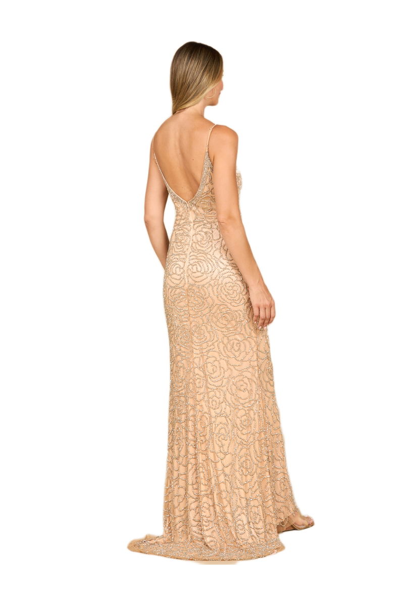 LARA New York Fitted Beaded Gown with Spaghetti Straps, Alternate, color, Blush