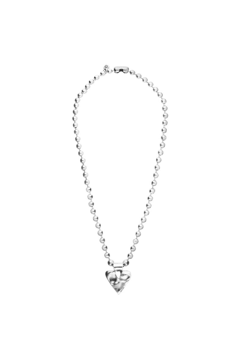 Long Sterling Silver Plated Ball Necklace With Heart Detail, Main, color, Silver