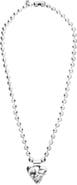UNODE50 Long Sterling Silver Plated Ball Necklace With Heart Detail