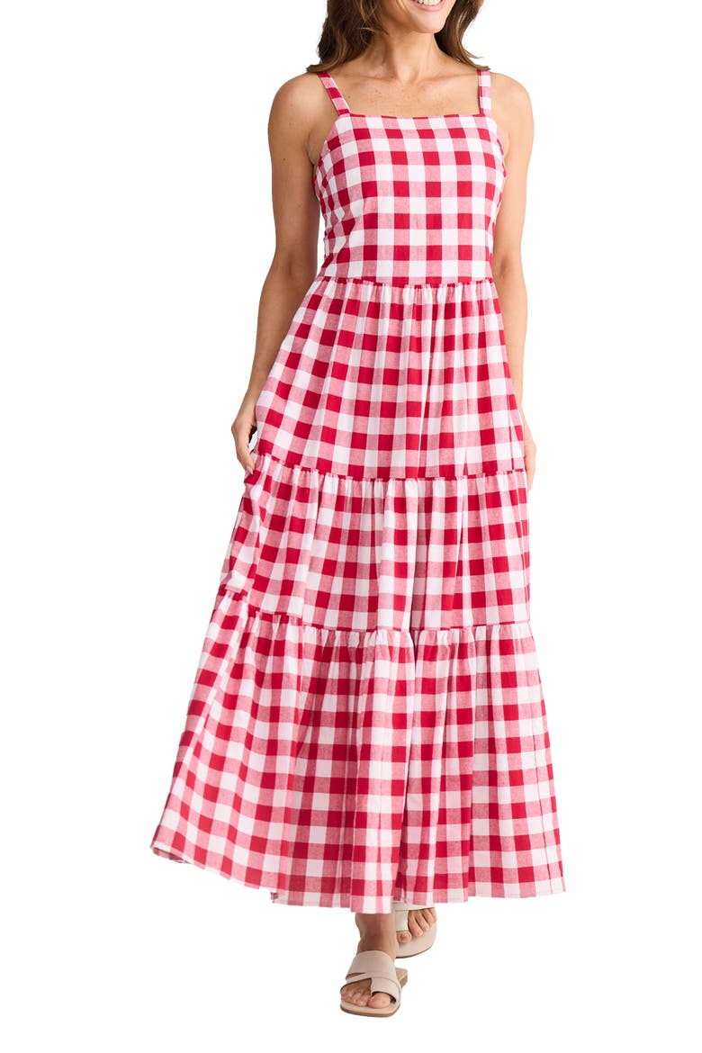 Kaylee Check Print Midi Dress, Main, color, RED GINGHAM