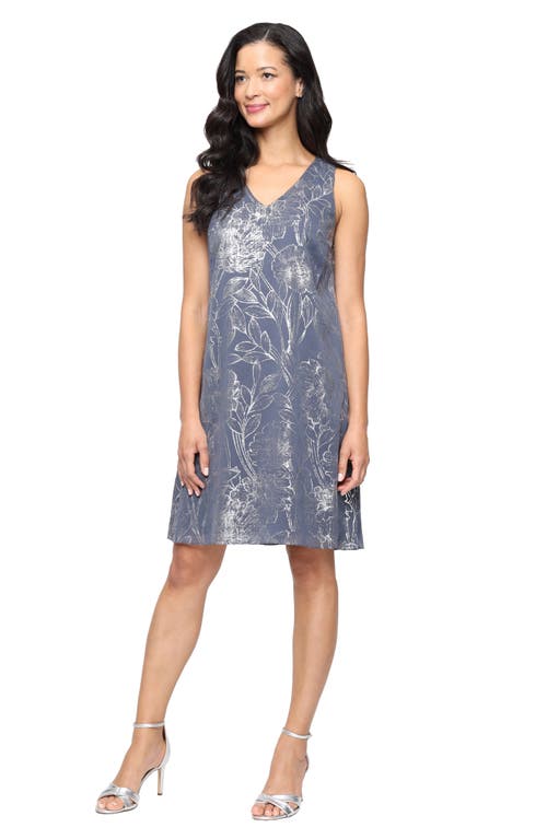 Sl Fashions Metalllic Floral Cocktail Shift Dress With Cascade Jacket In Gray