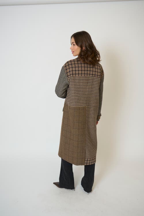 Central Park West Raven Patchwork Long Coat In Brown