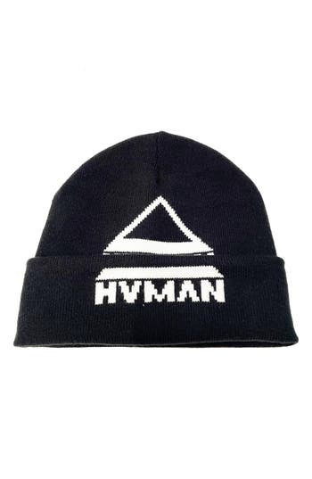 Hvman Triangle Logo Knit Beanie In Black/white