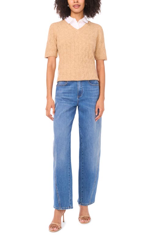 Vince Camuto Layered Look Cable Short Sleeve Sweater In Brown