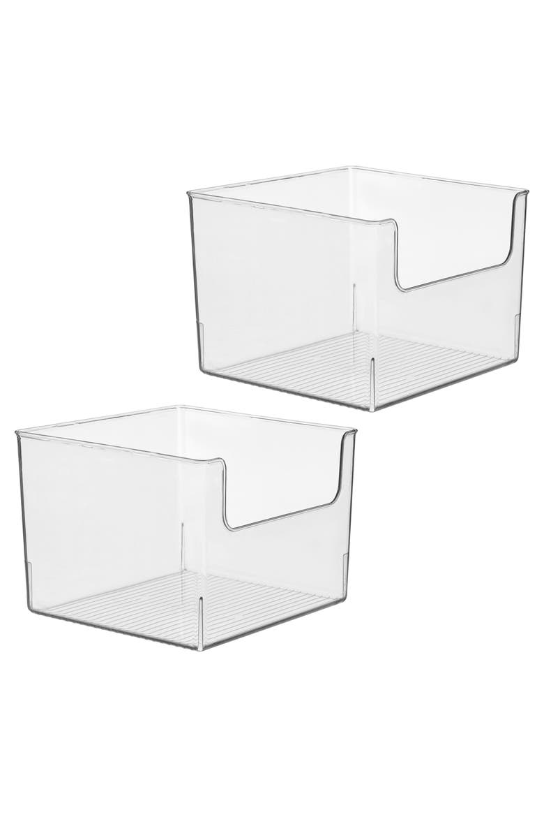 Open-Front Storage Bin for Kitchen, Pantry, Bathroom, Office, Set of 2, Clear, Made in USA, Main, color, Clear