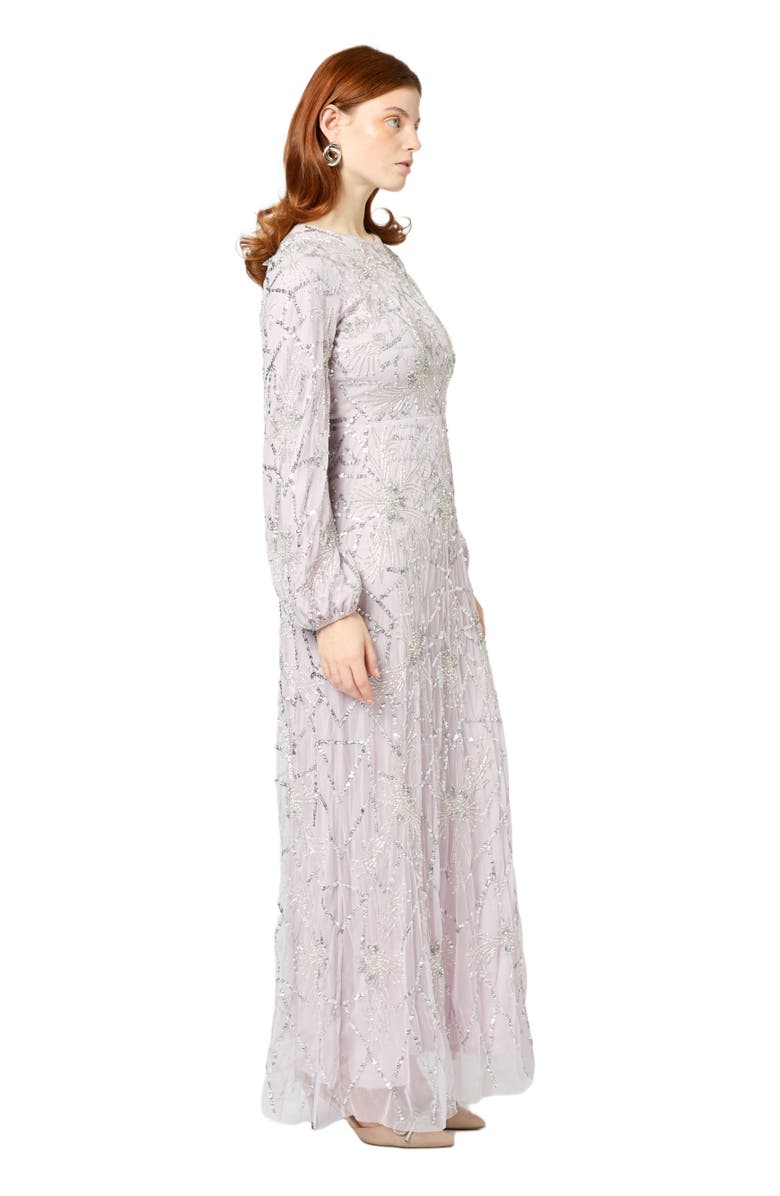 MARYISA Modest Embellished Sequin Beaded Maxi Dress With Sleeve, Alternate, color, Lilac