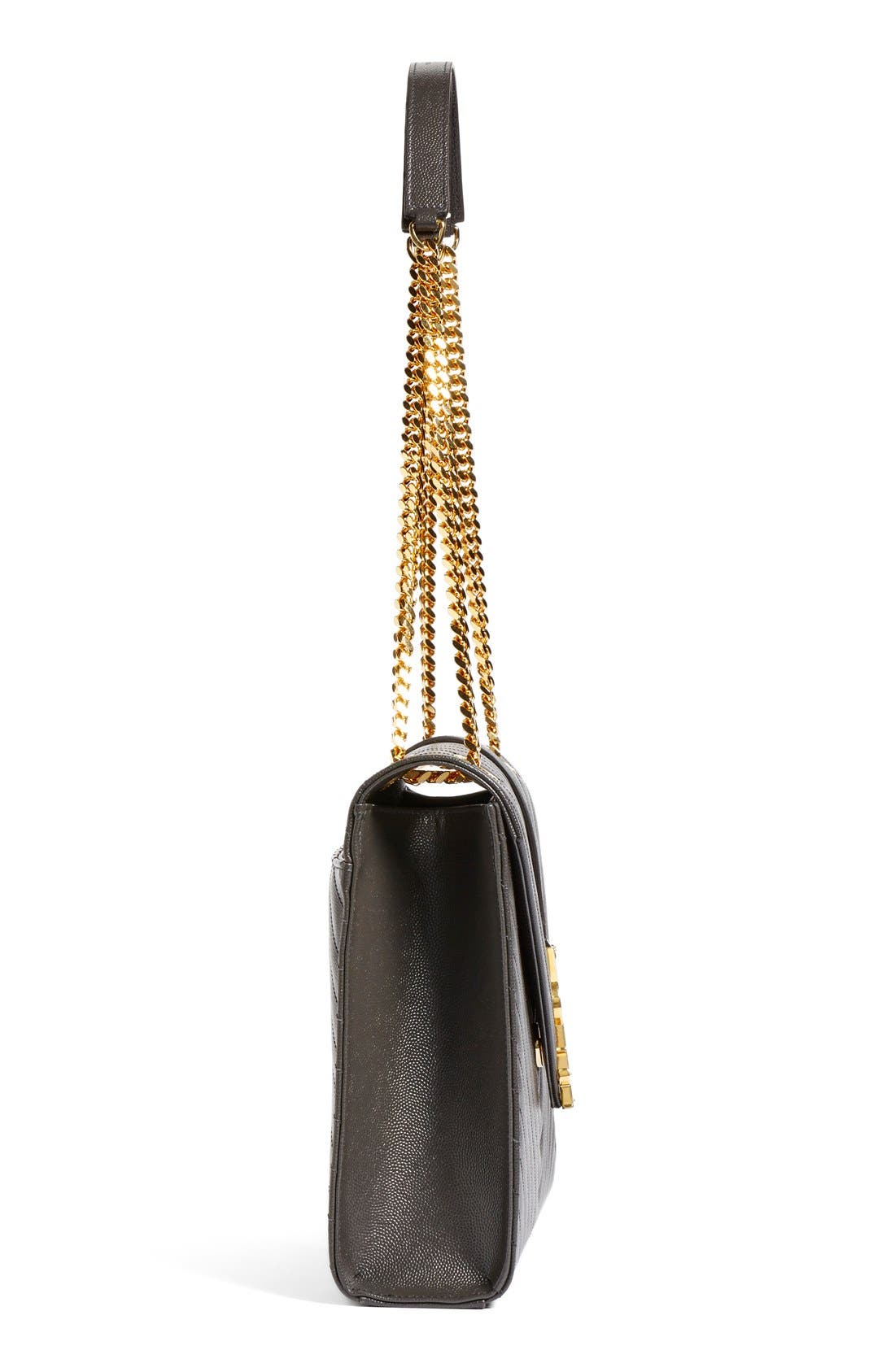 'Large Monogram' Grained Leather Shoulder Bag, Alternate, color, COAL