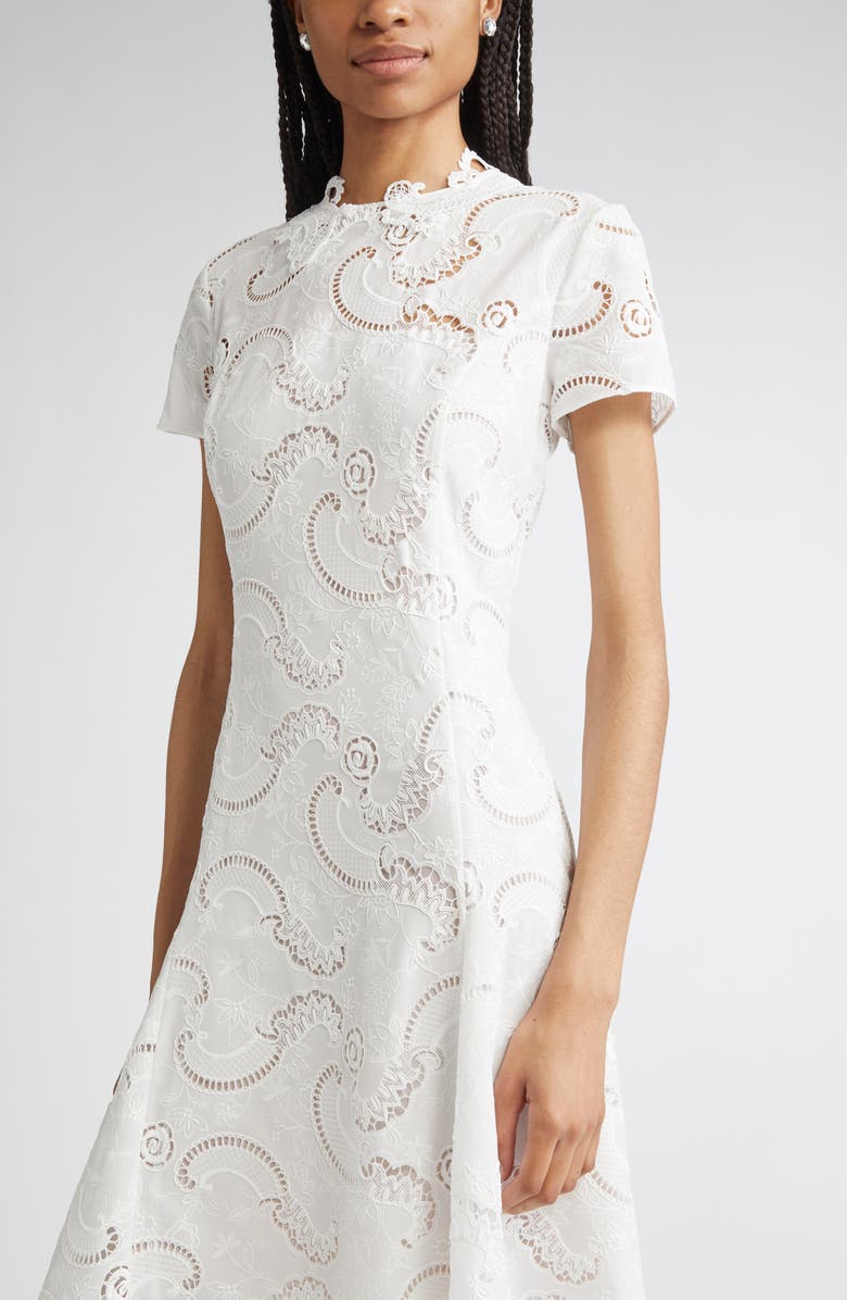 Oscar de la Renta Scroll Guipure Lace Dress, Alternate, color, White