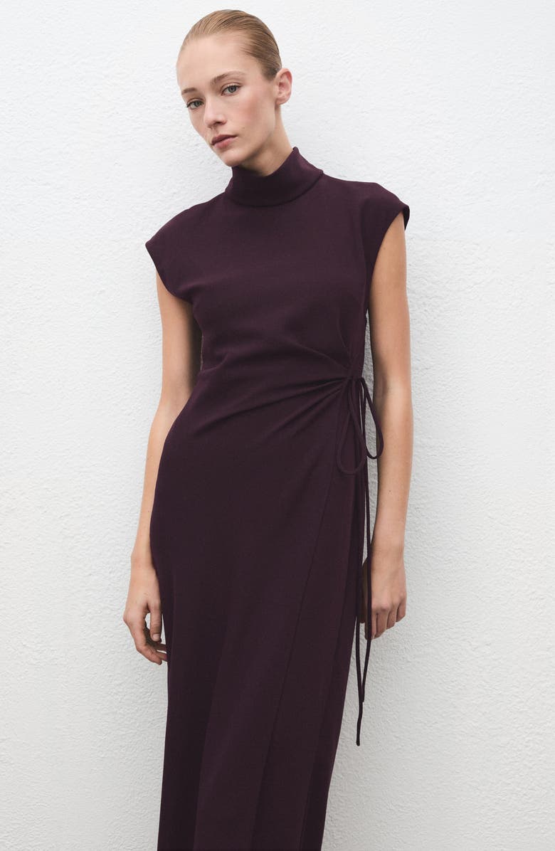 MANGO Turtleneck Faux Wrap Midi dress, Alternate, color, Purple