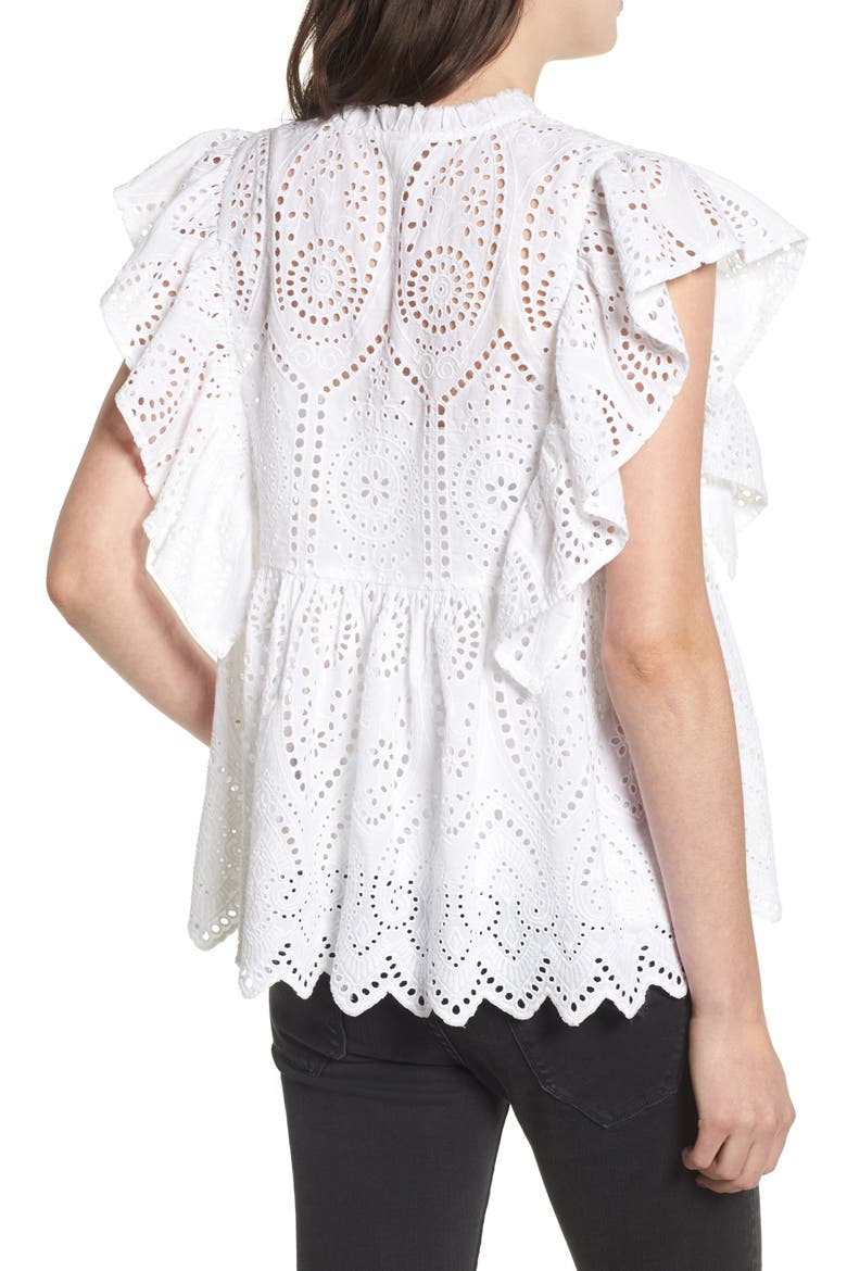 Ruffle Cotton Eyelet Top, Alternate, color, WHITE