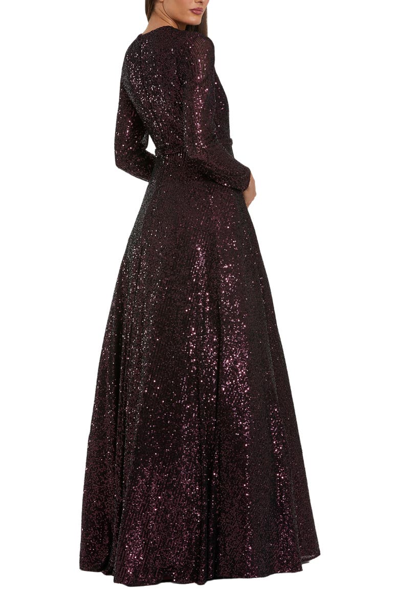 Mac Duggal Long Sleeve Sequin Ballgown With 3D Flower, Alternate, color,