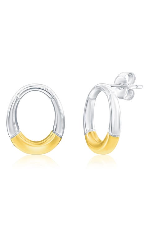 Two-Tone Oval Frontal Hoop Earrings