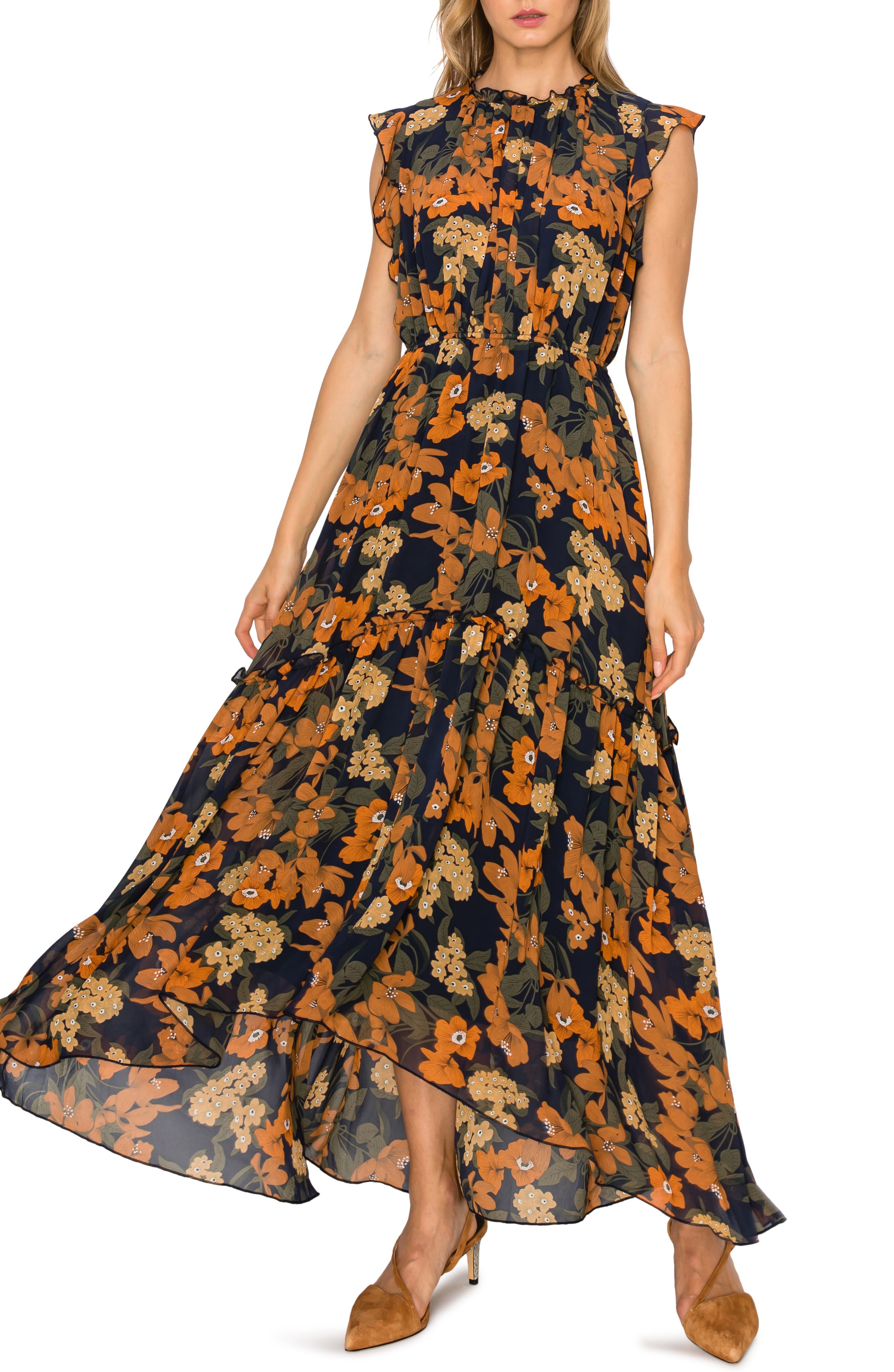 MELLODAY Ruffle High-Low Maxi Dress (Women) | Nordstromrack
