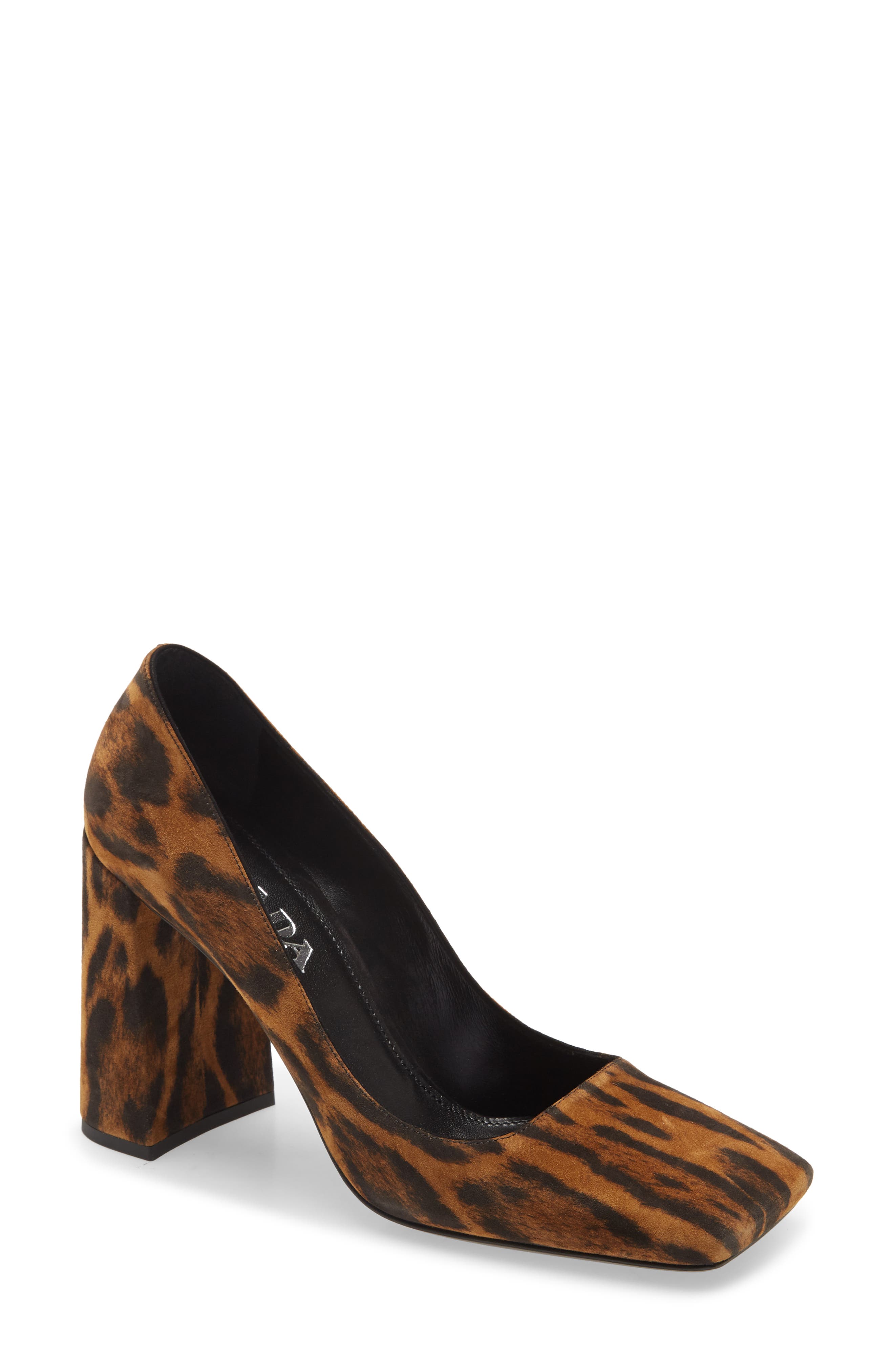 Prada Square Toe Block Heel Leopard Print Pump, Main, color, 