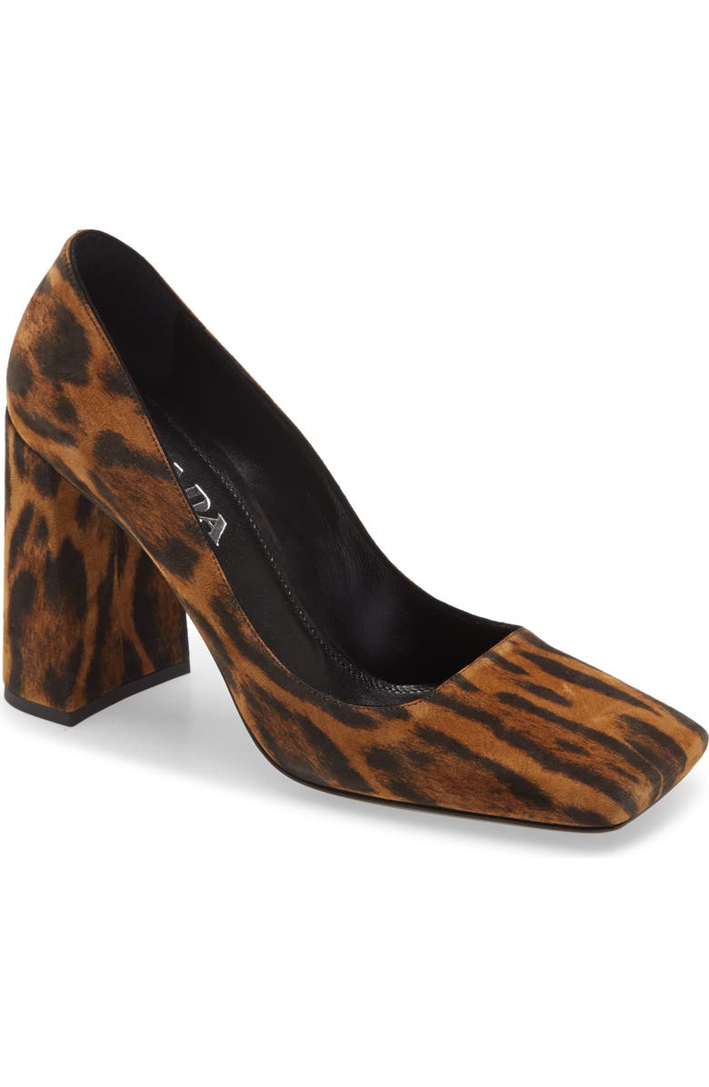Prada Square Toe Block Heel Leopard Print Pump, Main, color,
