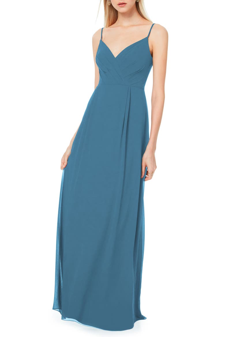 Surplice Neck Chiffon A-Line Gown, Main, color, SLATE