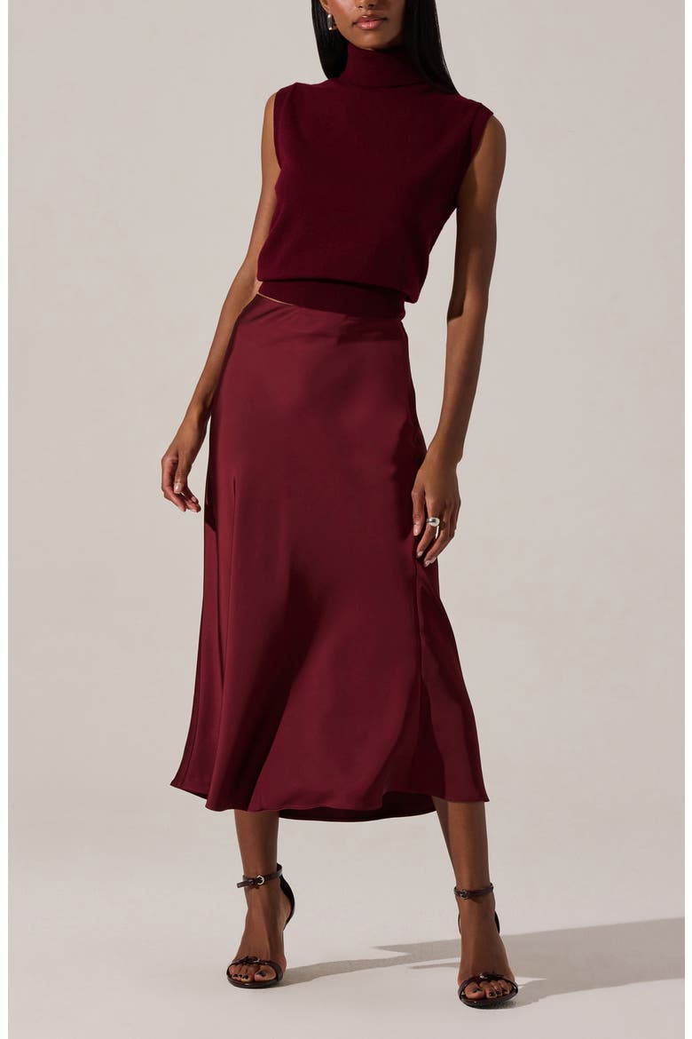 Windey Satin Midi Skirt, Alternate, color, WINE