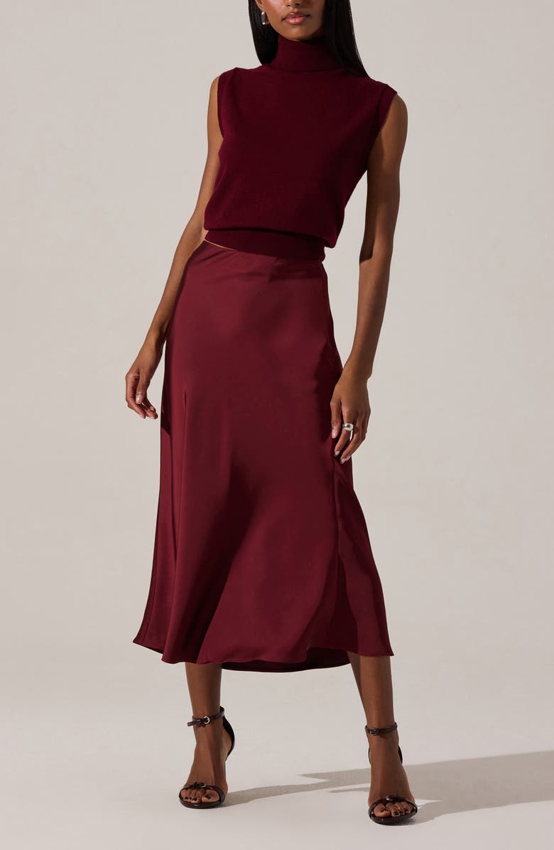 ASTR the Label Windey Satin Midi Skirt, Alternate, color, Wine