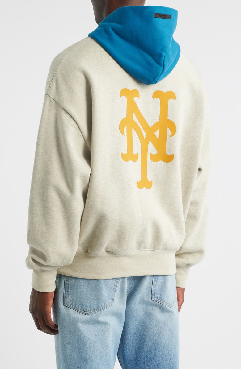 Fear of God Essentials Mets Sport Fit Cotton Hoodie, Alternate, color, Warm Heather/ Blue
