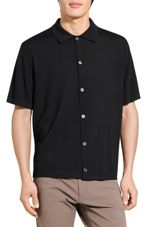 Relaxed Short Sleeve Merino Wool Button-Up Shirt